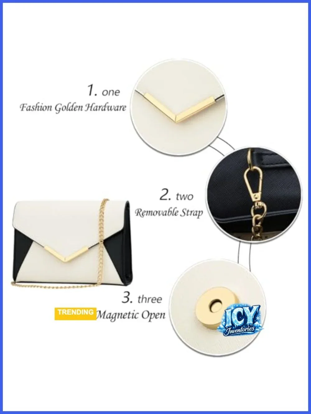 Faux Leather Evening Clutch with Detachable Chain Strap, Envelope Foldover Bag